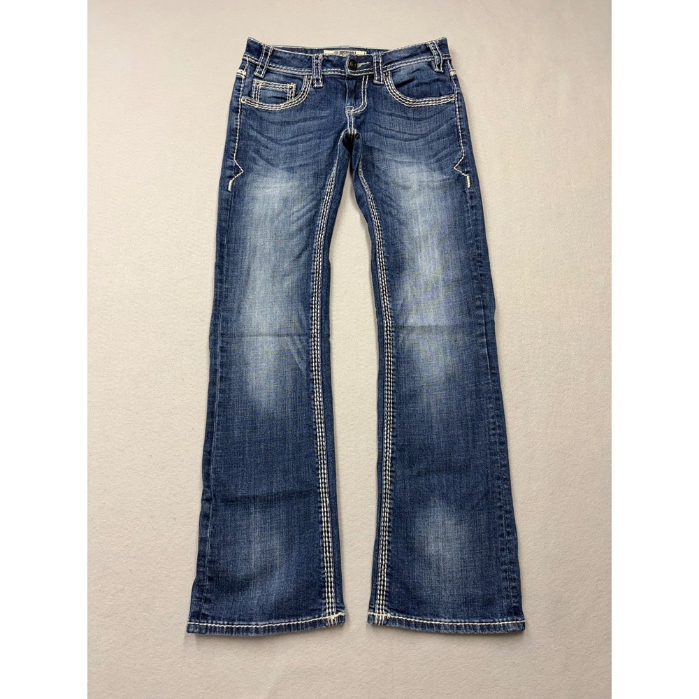 Rock & Roll Denim Riding Jeans Womens 24 Blue Mid Rise Thick Stitch Bootcut